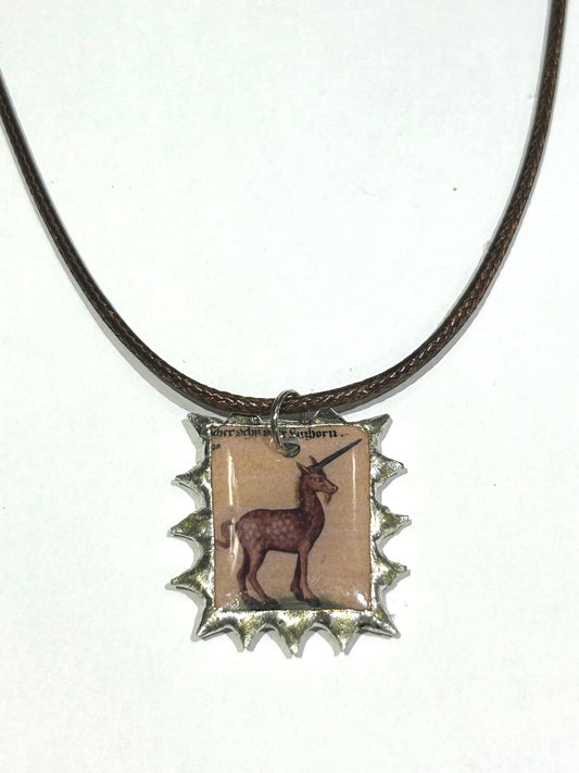 Medieval Unicorn Spiky Charm Necklace